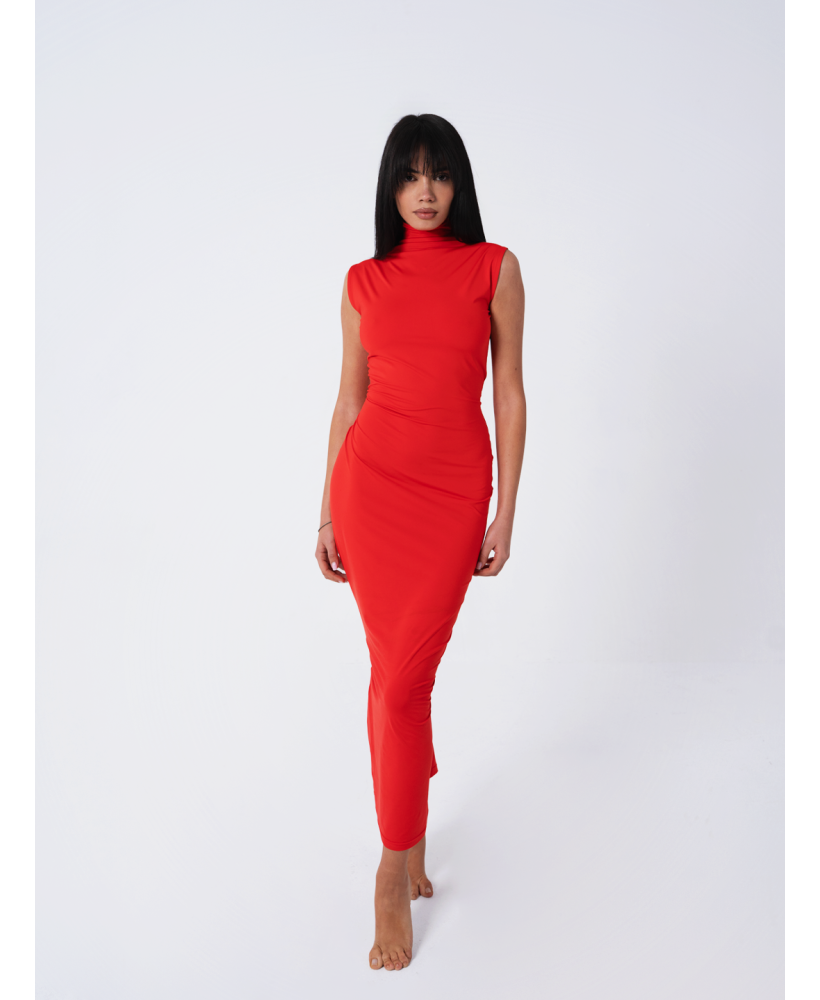 The Red Minimalist Dress - Sculpted Elegance in Motion