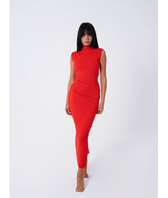 The Red Minimalist Dress - Sculpted Elegance in Motion