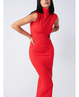 The Red Minimalist Dress - Sculpted Elegance in Motion