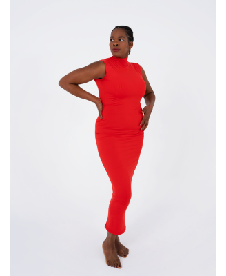 The Red Minimalist Dress - Sculpted Elegance in Motion